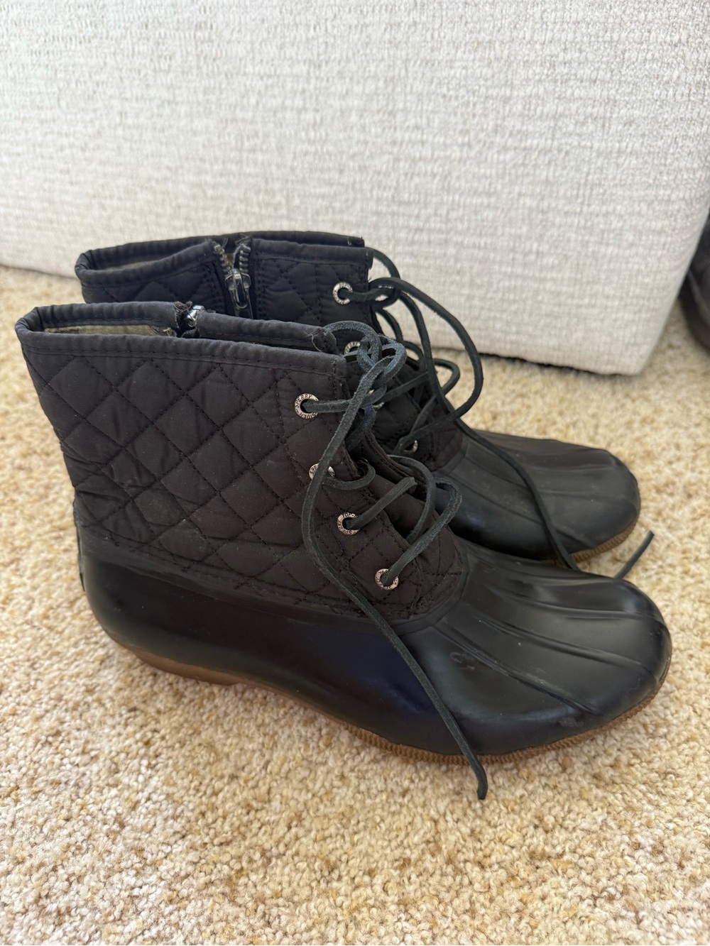 Sperry Saltwater Black Quilted Lace-Up Duck Boots - Women